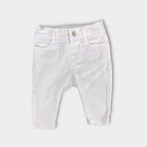 Janie and Jack White Flower Embroidered Jeans 3-6 Months